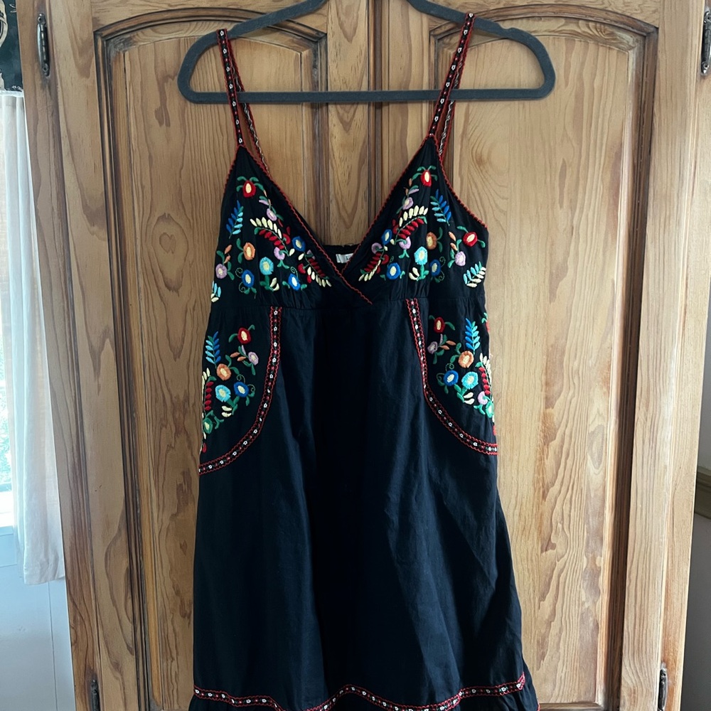 Hazel Black Embroidered Floral Spaghetti Strap Dress